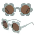 Light blue flower-shaped sunglasses with round dark lenses for women and party wear - C8-Grey Blue Frame Tea Lens