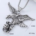 Hip hop punk eagle and skull pendant necklace in silver titanium steel with size dimensions - Eagle Grasping Skull With Chain (Style 2 With Chain)