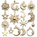 Gold celestial charms set with sun moon and stars for DIY jewelry making accessories - Mixed 16 Models KC Gold Star Moon Sun Set