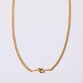 Detailed close-up of a golden love knot pendant on a stainless steel link chain necklace - Knot Necklace (40+5cm) / 18K Gold