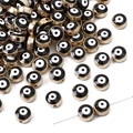 Flat round evil eye resin beads with gold trim and drill holes for DIY jewelry making - 10 Pieces Pack / Gold Edge - Black