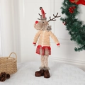 Christmas reindeer doll in beige hoodie and plaid skirt for festive home decoration - 27*52cm / Reindeer Beige Small
