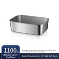 Rectangular 1100ml stainless steel food container without lid, 18.2x12.9x5.9cm size - 201 Medium (No Lid/1100ML)