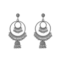 Bohemian silver-colored dreamcatcher earrings with multi-layer rings and bell tassels - Bell Pendant Antique Silver Style (E3308-1)