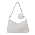 Minimalist white large oxford crossbody bag with matching round coin purse attachment - No Pendant / White
