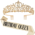 Sparkling gold Birthday Queen sash and rhinestone crown set for birthday party decorations - One Size / Gold Birthday Queen Set