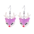 Cute purple reindeer head earrings with glitter details and silver metal hooks - 78. Resin Deer Head Earrings
