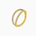 Golden double-hoop G23 titanium piercing ring with rows of sparkling zircon stones - 1.2*7mm / Double Row Zirconia Gold