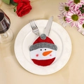 Pochette à couverts bonhomme de neige en feutre rouge et blanc pour table de Noël - Bonhomme de neige avec chapeau rouge