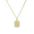 Macro shot of gold square pendant with clear zircons and letter A on cross chain - Necklace A