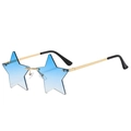 Detail view of star-shaped blue gradient lenses with slim gold metal frame sunglasses - Gradient Blue
