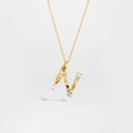Chic 18k gold plated S925 silver necklace featuring an N-letter pendant with colorful gemstones - Gold Letter N