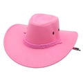 Detail of pink felt cowboy hat featuring twisted rope trim and metal ventilation eyelets - Pink