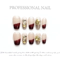 Unghie finte sfumate bordeaux e nude con strass champagne e perle eleganti - Extra Piccolo (XS) / Rosso Vino Romantico