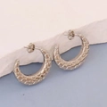 Silver C-shaped irregular earrings with snakeskin texture on white rock background - Silver Style K7-34