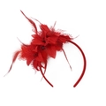 Eleganter Haarreif mit roten Federn und Netzblume für Karneval und Hochzeiten - Rotes Feder Stirnband