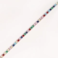 Close-up of a silver tennis bracelet featuring vibrant multi-colored claw-set zircon stones - Platinum Plated - Turquoise Multicolor Zircon
