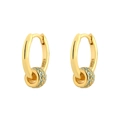 Golden S925 silver hoop earrings with turquoise blue stone bead charms on white background - Bead Pendant Style (Model G) / Gold