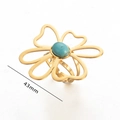 Adjustable gold plated stainless steel ring with turquoise flower design and 43mm width - Flower Shape / Hollow Petal Style (Turquoise)