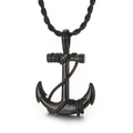 Matzwarte anker hanger ketting met touwdetails en een stevige gevlochten koordketting - Zwart (Alleen Hanger) (KP100317)