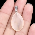 Natural light pink waterdrop agate pendant with silver bail held in hand - White Agate (1pc)