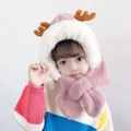 Cappello di peluche rosa e bianco per bambini con corna carine per l'inverno - Stile Corna - Rosa