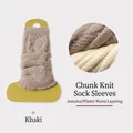 Khaki cable knit leg warmers for autumn and winter featuring a thick woven texture - One Size / Khaki