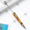 Custom DIY beadable pen with vibrant multi-color animal print and sleek silver accents - Yellow Giraffe Pattern (83)