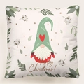 Funda de cojín navideño con diseño de gnomo verde y texto Happy Christmas en crema - Estilo 20-Gnomo de sombrero verde / 45x45 cm