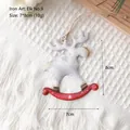 Nordic white iron reindeer Christmas tree ornament with red glitter base, 7x8cm - Elk Style 9