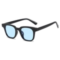 Trendy black thick frame sunglasses with light blue lenses and silver rivet detailing - Black Frame Blue Lens