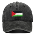 Casquette de baseball en denim noir délavé vintage avec drapeau palestinien brodé - Réglable / Noir