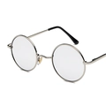 Classic silver metal round frame sunglasses with clear lenses and black temple tips - Silver Frame White Reflective C3