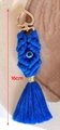 Portachiavi boho occhio greco blu con nappa e chiusura a cuore, lunghezza totale 16 cm - Blu / 16cm