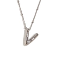 Polished silver stainless steel necklace featuring a bold V-shaped balloon letter pendant - Steel-Letter V