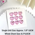 Pink heart-shaped 3D gemstone stickers for kids with faceted crystal design in 9-piece set - L Size Pink (9 Pcs/Sheet)