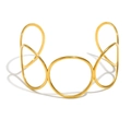 Bracciale rigido aperto in acciaio inossidabile placcato oro 18K con cerchio geometrico - Stile Cerchio a Linee Semplici / Oro