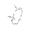 Verstellbarer offener Ring aus S925 Sterlingsilber mit doppeltem Kolibri-Design - Silber
