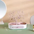 Pink and white deer antler jewelry organizer stand with drawer and dimension labels - Contrast Color Set / Pink and White