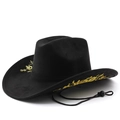 Cappello da cowboy nero in finta pelle con ricamo floreale dorato e cordino regolabile - M (56-58cm) / Oro Nero