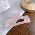 Pink marble pattern acetate hair claw clip with large square design and hollow structure - Iridescent Peach Pink