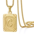 Collana in acciaio inossidabile placcato oro 18K con ciondolo a lettera C rettangolo - Oro C