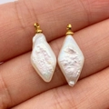 Irregular rhombus baroque pearl pendants with golden rings for DIY jewelry making - Freshwater Pearl