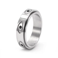 Nahaufnahme von silbernem Spinner-Ring mit Evil Eye Motiven und schwarzen Steinen - US 5 / Silber Schwarzer Zirkonia