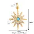 Detailed dimensions of gold star pendant with turquoise inlay and white zircon accents - Gold/Turquoise Starburst