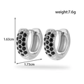 Silver stainless steel C-shaped hoop earrings with black zircon micro-pave setting - Black Rhinestone Silver Hoop Earring (ER-1328)