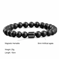 Magnetic hematite and 8mm black artificial agate beaded bracelet with 19cm length - 6245I Matte Black Agate