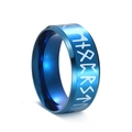 Blauwe roestvrijstalen Viking ring met witte Runen alfabet gravures voor heren - US 6 / Blauw