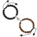 Tiger eye and matte volcanic stone couple bracelets with magnetic heart charm set - Tiger Eye & Lava Stone Bracelet