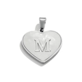 Stainless steel heart pendant with white shell inlay featuring the letter M engraving - M / Steel